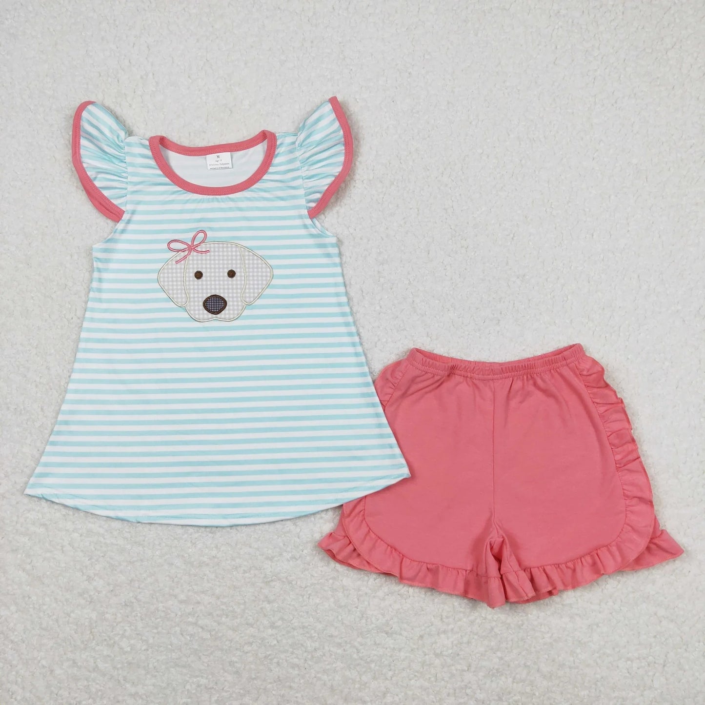 Sibling Baby Girls Stripes Bows Dog Tunic Top Ruffle Shorts Clothes Sets 5.20