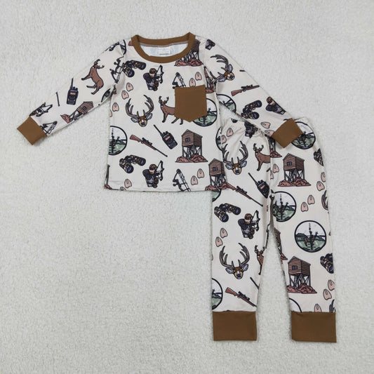 BLP1236 Baby Boys Deer Hunting Pocket Top Pant Western Pajamas Set C11.12