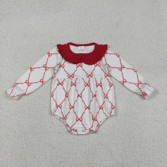 LR2725 Baby Girls Red Bows Checked Ruffle Romper C12.8