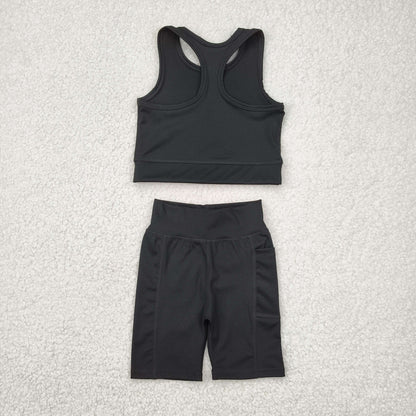 GSSO1517 Baby Girls Black Athletic Active Wear Top Shorts Clothes Set