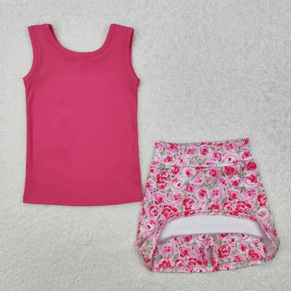 Sibling Baby Girls Vest Flowers Skirt Yoga Active Wear Clothes Sets