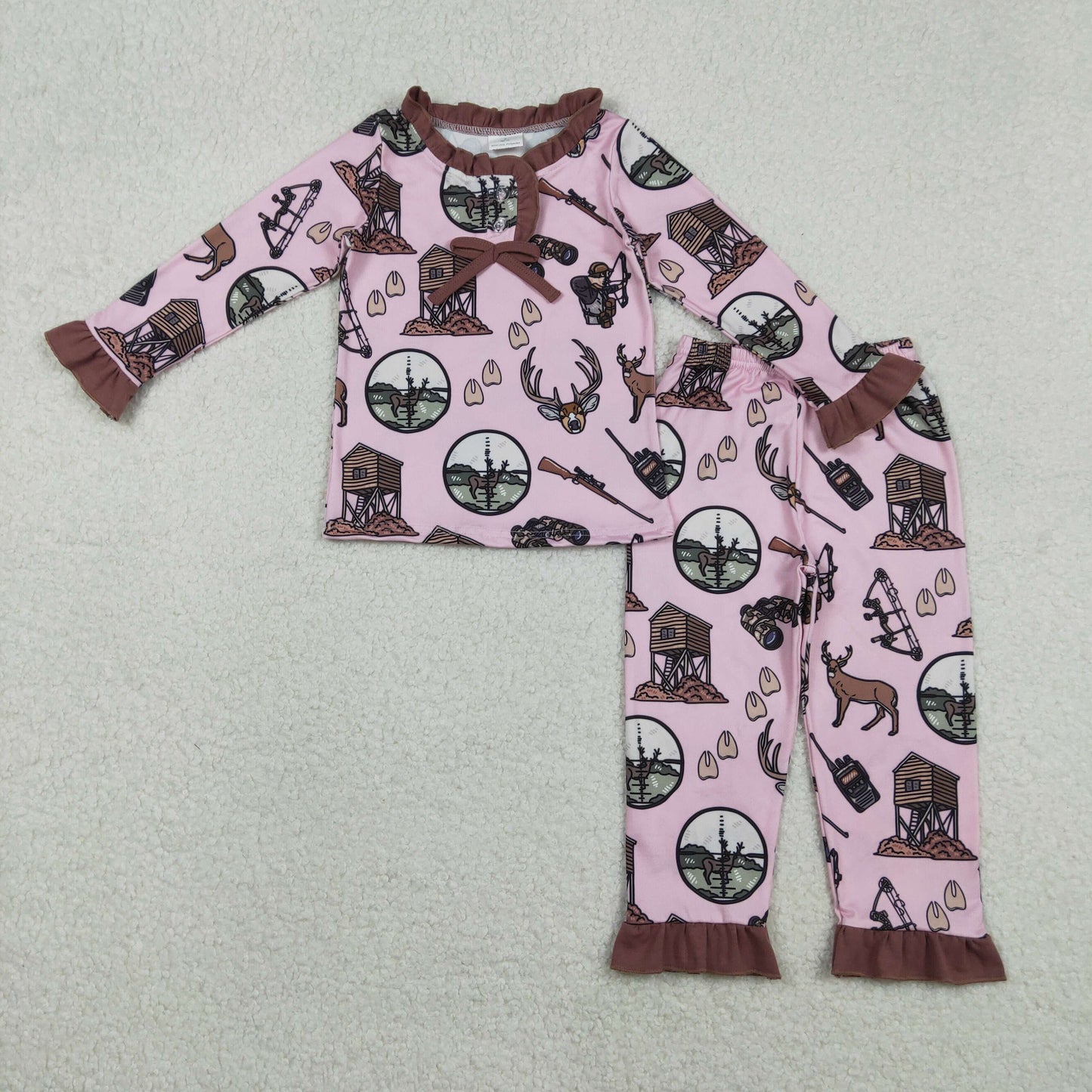 GLP2741 Baby Girls Deer Hunting Top Pant Western Pajamas Set C11.22