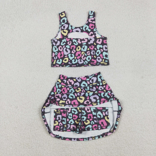 GSD2176 Baby Girls Purple Colorful Leopard Yoga Vest Skort Active Wear Set C11.12