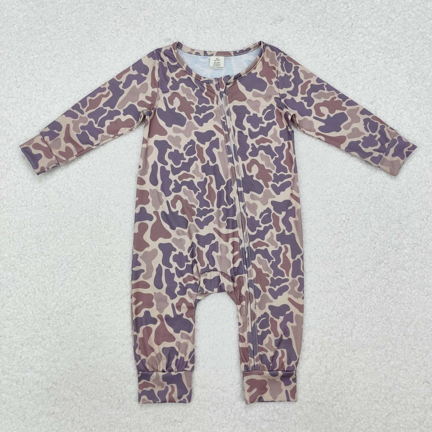 LR2050 Baby Infant Boys Grey Camo Long Sleeve Zip Bamboo Romper