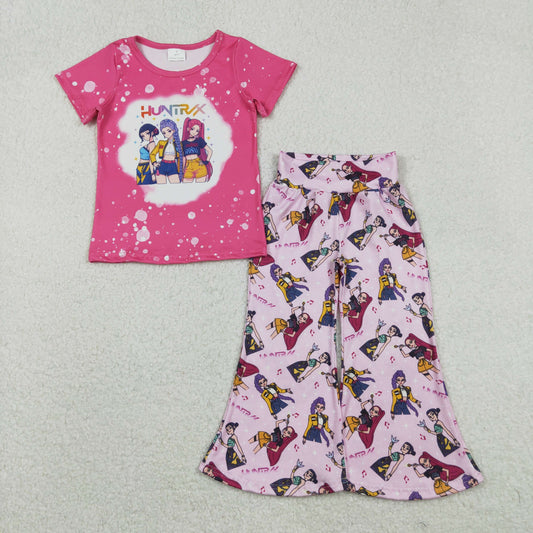 GSPO2122 Baby Girls Pink Cartoon Girls Top Bell Bottom Pants Clothes Set C11.24