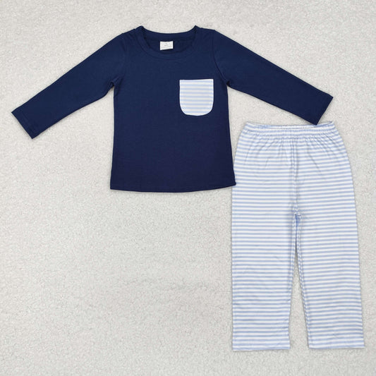 BLP0868 Baby Boys Navy Pocket Top Stripes Pants Clothes Set