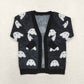 GT0649 Girls Halloween Ghost black long-sleeved cardigan sweater