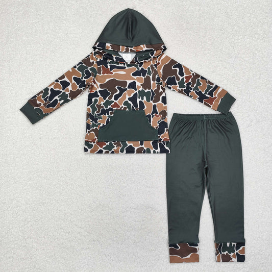 BLP0962 Baby Boys Dark Brown Camo Hooded Top Pants Clothes Set