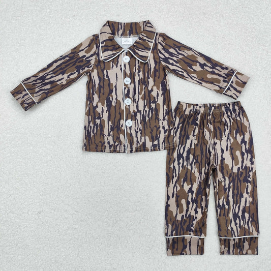 BLP0705 Baby Boys Camo Fall Green Buttons Top Pants Pajamas Clothes Set