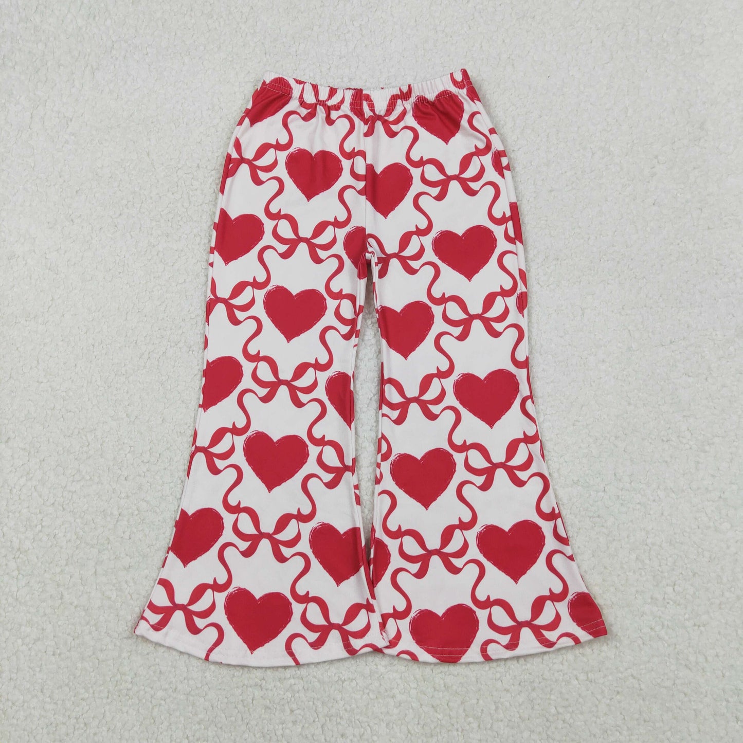 P0895 Baby Girls Red Bows Hearts Checked Valentine Bell Bottom Pants C10.20