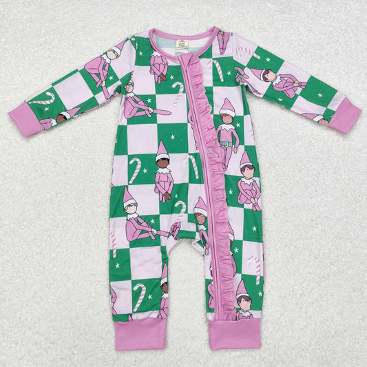 LR1818 Baby Infant Girls Pink Christmas Shelf Zip Bamboo Romper