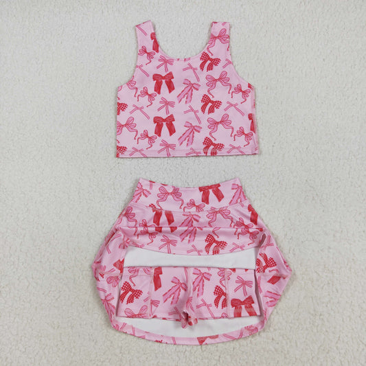 GSD2459 Baby Girls Sleeveless Pink Bows Top Skort Yoga Set 7.31