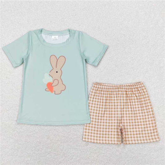 RTS BSSO0407 Baby Boys Easter Green Rabbit Shirt Shorts Outfits Clothing Sets