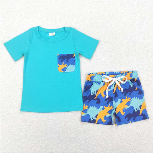 RTS BSSO0444 Baby Boys Pocket Tee Shirts Dinosaurs Summer Shorts Clothes Sets