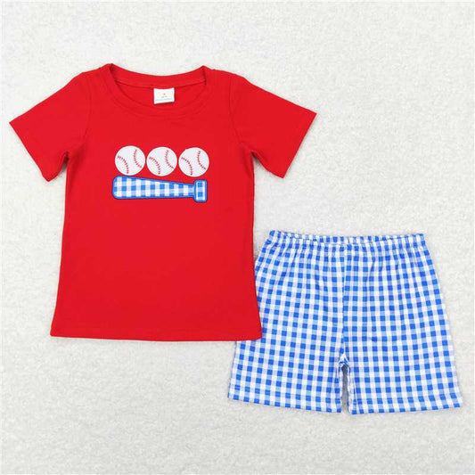 RTS BSSO0388 Baby Boys Red Baseball Shirt Shorts Clothes Sets