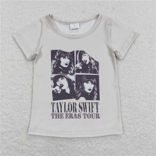 RTS  GT0435 Baby Girls' Black Short Sleeve Tee Shirt Singer Tops for Infants