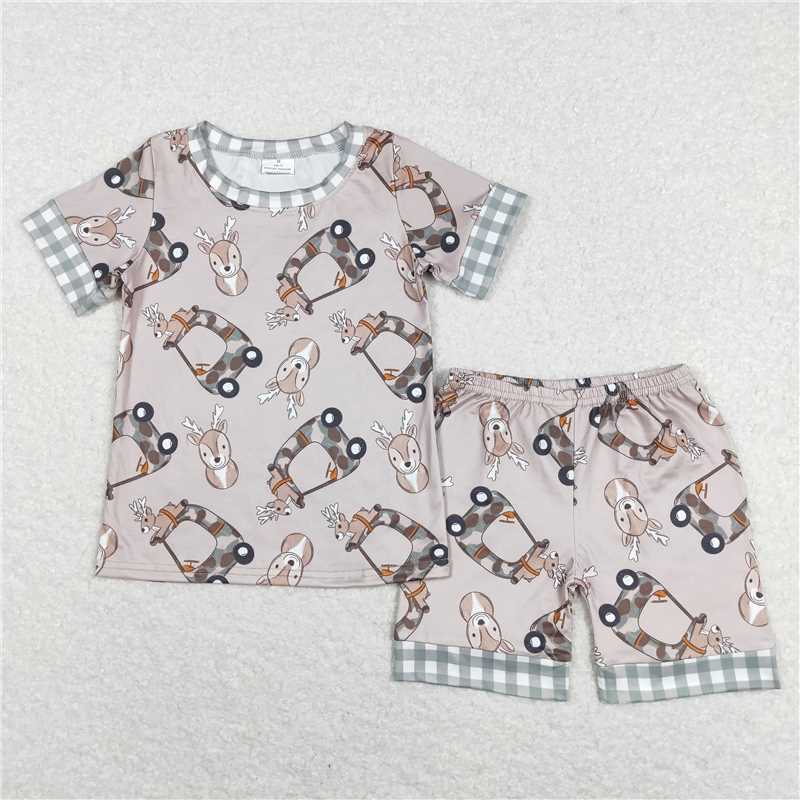 RTS BSSO0349 Baby Boys Summer Camo Deer Truck Tops Shorts Pajamas Outfits Clothes Sets
