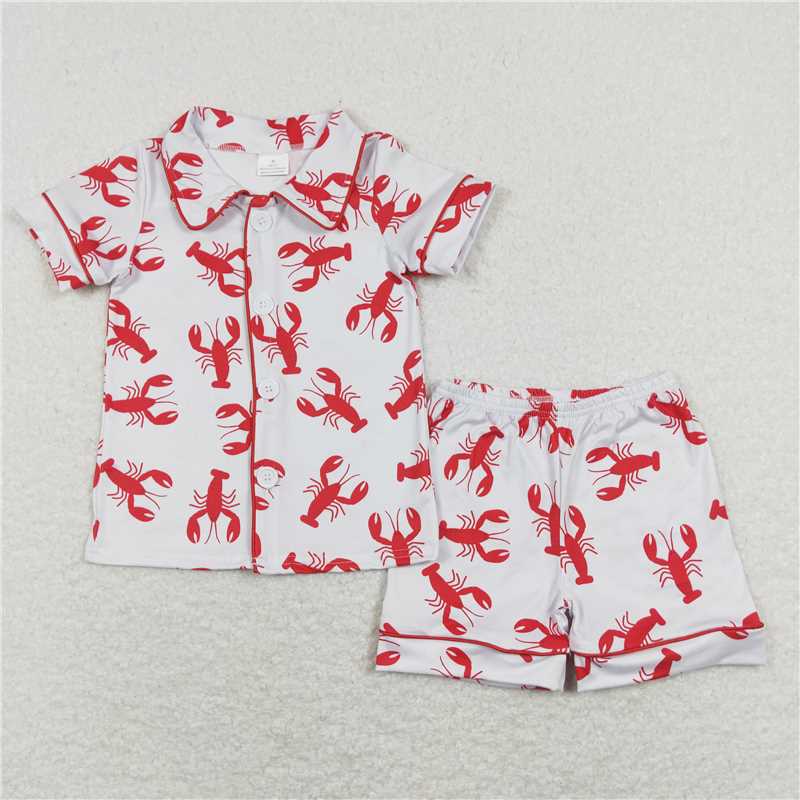 RTS BSSO0390 Baby Girls Boys Crawfish Top Shorts Pajamas Outfits Clothes Sets