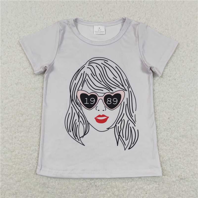 RTS  GT0434 Baby Girls' Short Sleeve Tee Shirts Tops with Singer Glasses Design Cute Infant Outfit