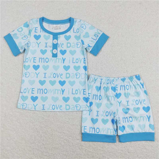 RTS BSSO0411 Baby Boys I Love Mom Dad Shirts Shorts Pajamas Clothing Sets