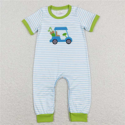 RTS SR0700 Baby Boys Romper Baby Infant Boys Golf Blue Stripes Short Sleeve Rompers
