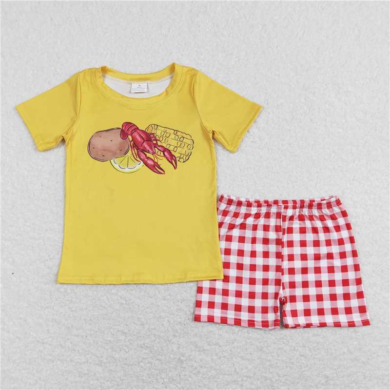 RTS BSSO0438 Baby Boys Potato Crawfish Corn Top Shorts Outfits Clothes Sets