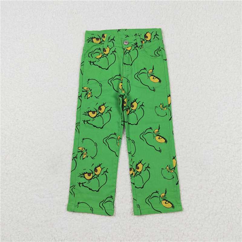 Family Sibling Christmas Green Frog Face Denim Bell Pants