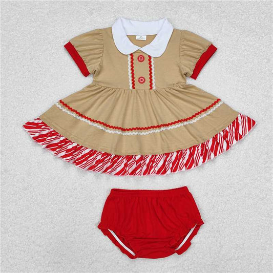 Sibling Baby Girls Christmas Gingerbread Bummie Sets Dresses