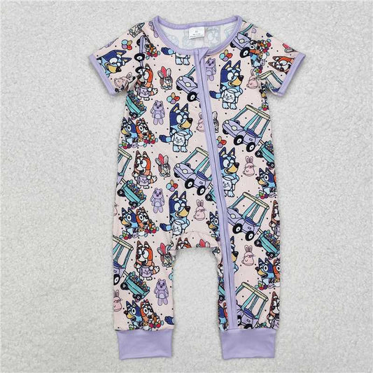 RTS SR2095 Baby Boys Romper Baby Infant Girls Purple Dog Easter Rabbits Zip Rompers