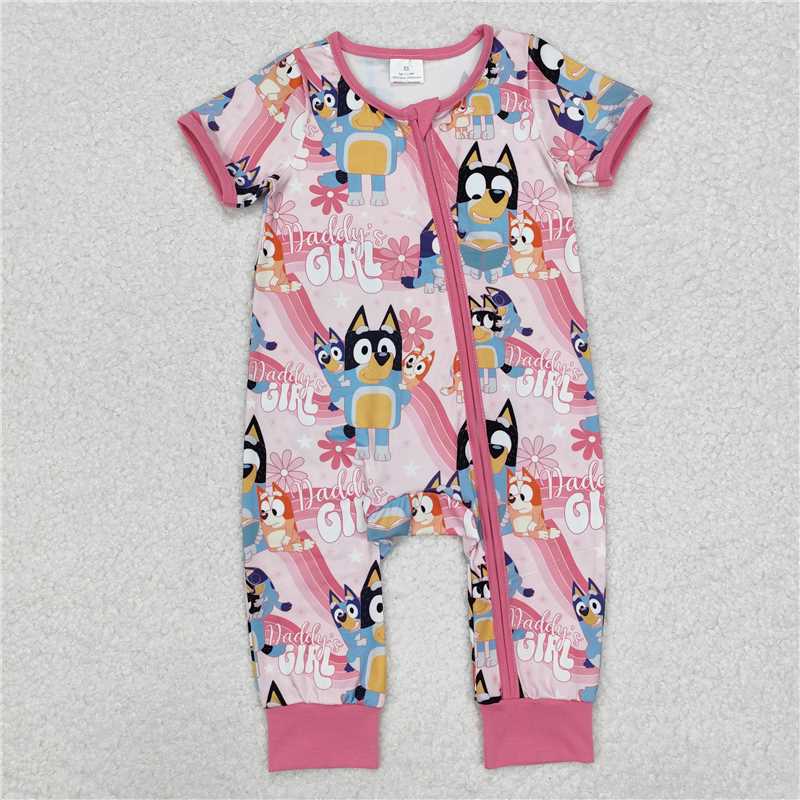 RTS SR2105 Baby Infant Girls 'Daddy's Girl' Pink Zip Rompers with Dogs Print for Little Girls