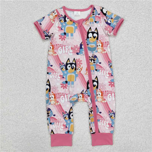RTS SR2105 Baby Infant Girls 'Daddy's Girl' Pink Zip Rompers with Dogs Print for Little Girls