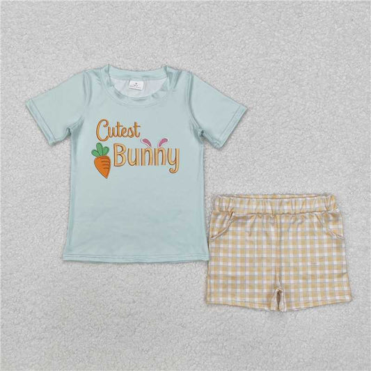 RTS BSSO1073 Baby Boys Summer Clothes Baby Boys Easter Cute Bunny Shirts Checkered Shorts Clothes Sets