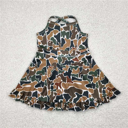 Sibling Baby Girls Strap Western Camo Print Yoga Activity Wear Ruffle Knee Length Dresses 4.29