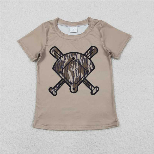 RTS BT1419 Baby Boys Top Baby Boys Short Sleeve Olive Camo Baseballs Team T-shirts Top