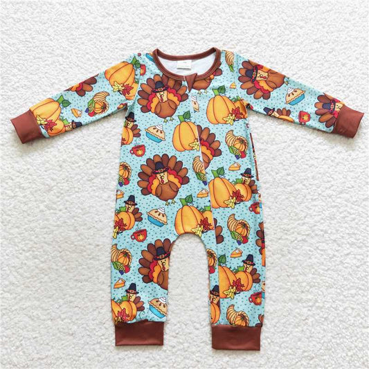 Baby Girls Boys Pumpkin Turkey Brown Sibling Rompers Clothes Sets