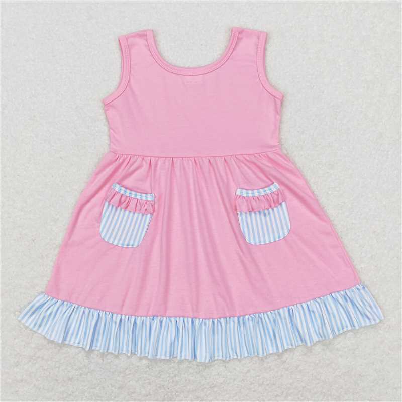 RTS GSD0608 Baby Girls Pink Knee-Length Ruffle Dress with Pocket Toddler Girl's Clothing Outfit for Special Occasions
