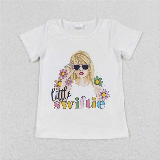 RTS GT0491 Baby Girls Pop Singer White Short Sleeve Tee Shirt Cute Tops for Little Ones