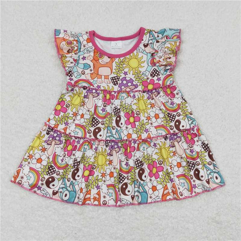 RTS GT0477 Baby Girls Dog Print Pink Flutter Sleeve Tunic Tops Infant Clothing Soft Cotton Kids Outfits for Girls