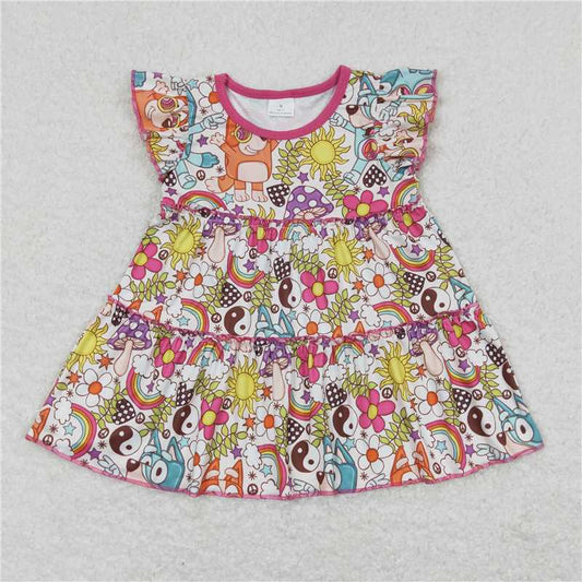 RTS GT0477 Baby Girls Dog Print Pink Flutter Sleeve Tunic Tops Infant Clothing Soft Cotton Kids Outfits for Girls