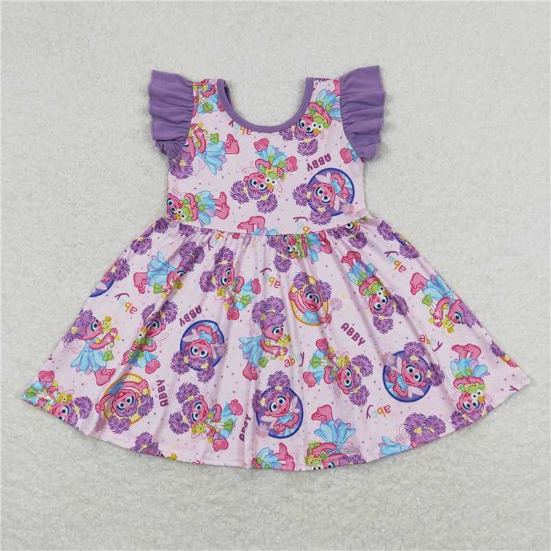 Baby Girls Purple Big Eye Short Sleeve Sibling Dresses Sister Clothes Sets