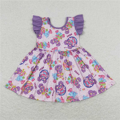 Baby Girls Purple Big Eye Short Sleeve Sibling Dresses Sister Clothes Sets