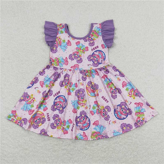Baby Girls Purple Big Eye Short Sleeve Sibling Dresses Sister Clothes Sets