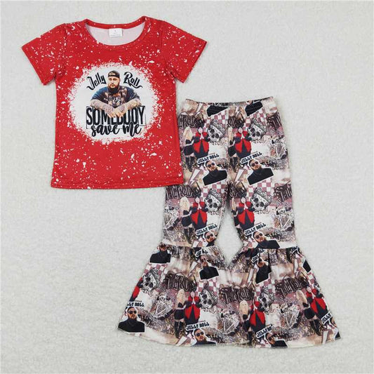 RTS GSPO1489  Baby Girls Singer Shirt Top Bell Pants Outfit Set Cute Clothing Ensemble for Infants