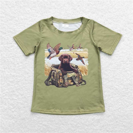 RTS BT0637 Baby Boys Top Baby Boys Green Ducks Dogs Short Sleeve Tee Shirt Tops