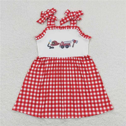Baby Boys Girls Sibling Fire Truck Red Dresses Outfits Clothes Sets