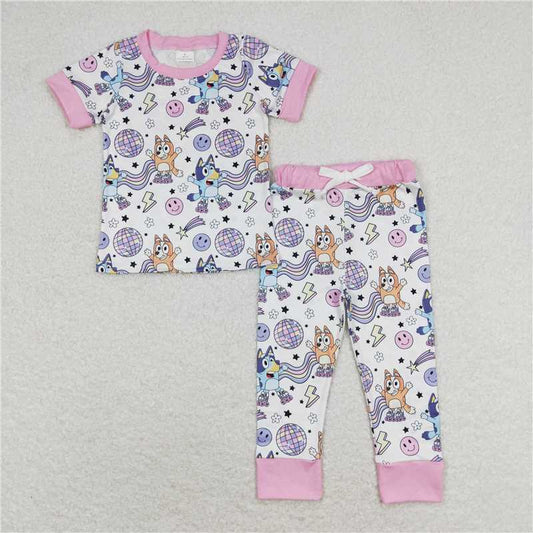 RTS GSPO1508 Baby Girls Dogs Disco Print Sleepwear Comfortable Cotton Pajamas Shirt And Pants Two-Piece Set for Little Ones