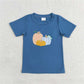 BT0824 Boy Embroidered plaid pumpkin blue short-sleeved top