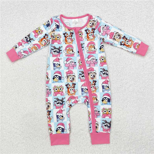 Sibling Baby Girls Christmas Dogs Pink Rompers Pajamas