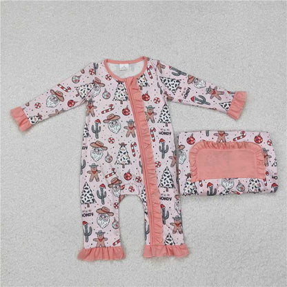 Sibling Girls Baby Boys Christmas Western Tree Rompers Pajamas