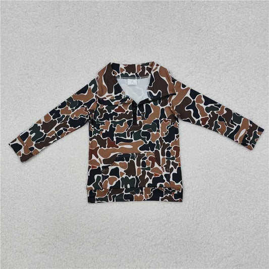 Mommy&Me Baby Boys Dark Brown Camo Zip Pocket Pullovers Tops